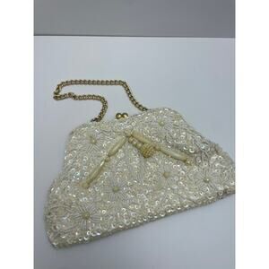 Vintage 1950s Beaded Iridescent Purse Clutch Hand Made in Hong Kong MCM